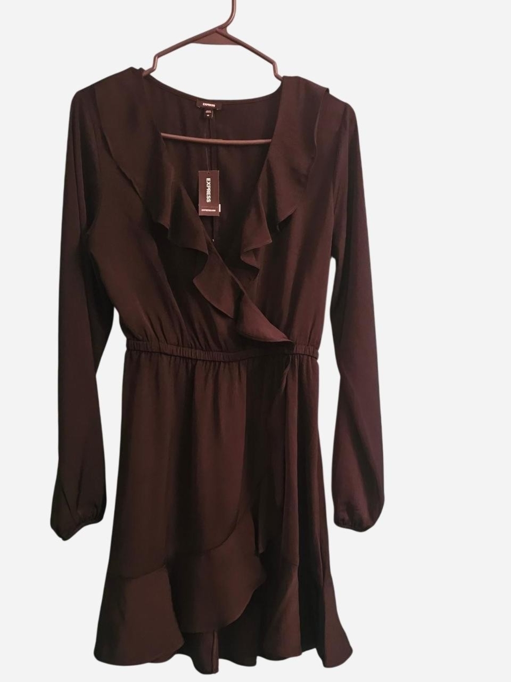 Express Black Long Sleeve Ruffle Wrap Dress